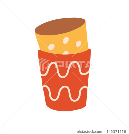 Reusable drink cup with wavy pattern vector illustration. Ideal for picnic beverage, takeaway coffee, summer drink, and lifestyle graphics Reusable drink cup with wavy pattern vector illustration. Ideal for picnic beverage, takeaway coffee, summer drink, and lifestyle graphics 143371356