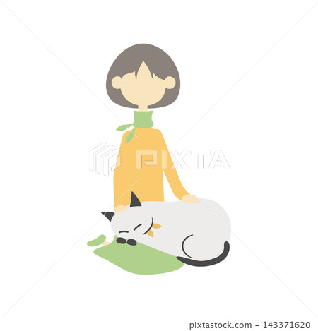 A cat sleeping on a girl's lap 143371620