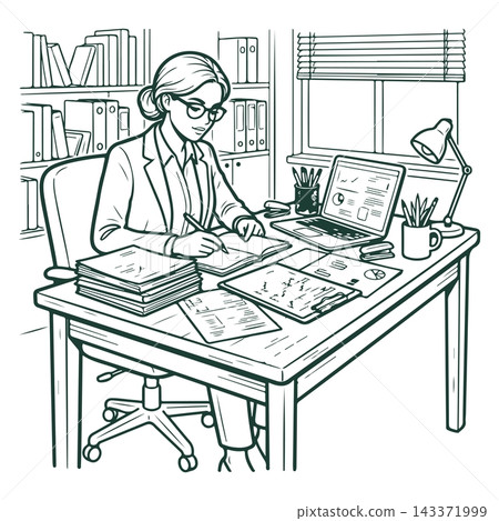 Office Worker Reading Documents Office Worker Reading Documents 143371999