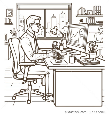 Office Worker at Computer Office Worker at Computer 143372000