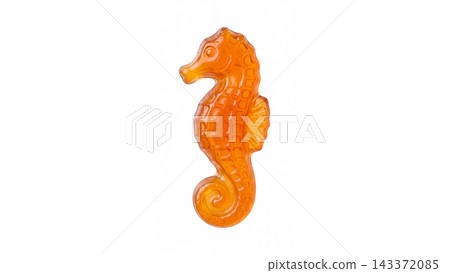 Orange translucent seahorse shaped gummy candy isolated on white background with seahorse translucent isolated background confectionery delicious standing confection colorful wildlife Orange translucent seahorse shaped gummy candy isolated on white background with seahorse translucent isolated background confectionery delicious standing confection colorful wildlife 143372085
