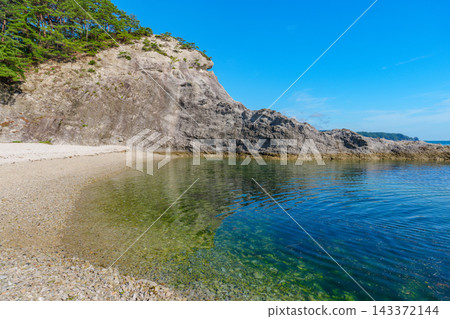 The crystal-clear waters and unique rock formations of Jodogahama Beach in Miyako City, Iwate Prefecture: Coastal scenery of an area affected by the Great East Japan Earthquake. The crystal-clear waters and unique rock formations of Jodogahama Beach in Miyako City, Iwate Prefecture: Coastal scenery of an area affected by the Great East Japan Earthquake. 143372144