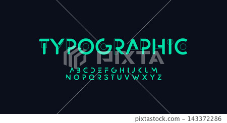 Geometric typographic font cutting edge letters outline art contour alphabet. Minimalistic futuristic typographic for modern architecture logo, abstract monogram, scifi text, techno space lettering. 143372286
