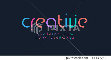 Creative modern colored font for logo on black background. Colorful letters with dots, flat cartoon style vector lowercase alphabet for creative logo, awesome monogram and lettering Creative modern colored font for logo on black background. Colorful letters with dots, flat cartoon style vector lowercase alphabet for creative logo, awesome monogram and lettering 143372329