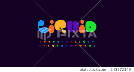 Colorful Font Logo Alphabet, Bubble Balloon Letter Set for Birthday Holiday Headline, Fest Bright Titles, Packaging Design, Kid Game, Fun Cute Typographic Design. Vector typeface 143372349