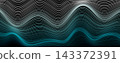 Abstract Cyan Wave Background With Flowing White And Teal Parallel Lines On Black, Ideal For Technology, Data, Sound And Futuristic Design. Vector Illustration. 143372391