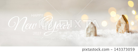 Ceramic figurines of houses in the snow. Ceramic figurines of houses in the snow. 143373059