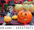 Jack-o'-lantern and skeleton Halloween decorations 143373071