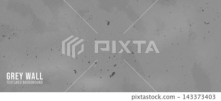 Industrial wall background in grey with scattered dark pits. Rough cement texture with subtle mottling on wide surface. Grunge vector backdrop for poster design or website banner or presentation 143373403