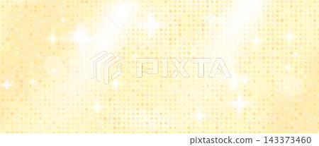 Shiny glitter gradient background with circle sequin grid in beige and champagne. Gold glam sparkle and beams across pale yellow glitter wall. Vector gradient texture for festive presentation slide 143373460