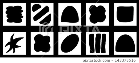 Bold text box square frame with abstract figure border on cover. Funky text box element in black and white for podcast and album. Vector set of doodle frames for kid music game post Bold text box square frame with abstract figure border on cover. Funky text box element in black and white for podcast and album. Vector set of doodle frames for kid music game post 143373516