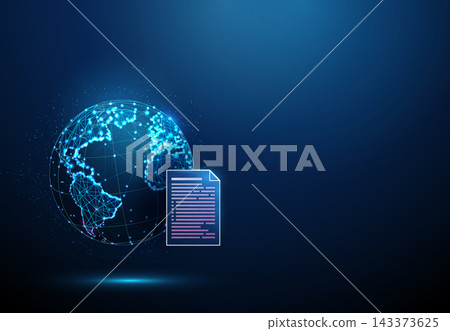 3D blue planet Earth and document. Global communication, international business, worldwide network, digital data, trade logistics, economy, world connection concept 3D blue planet Earth and document. Global communication, international business, worldwide network, digital data, trade logistics, economy, world connection concept 143373625