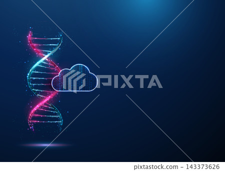 3D blue DNA and data cloud Genetic storage, genome database, bioinformatics, medical data, biotechnology, backup, medical research, cell, sequencing, biobank concept 143373626
