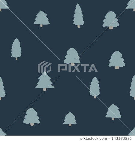 Hand-painted small fir tree seamless pattern in navy and blue-gray. Hand-painted small fir tree seamless pattern in navy and blue-gray. 143373885
