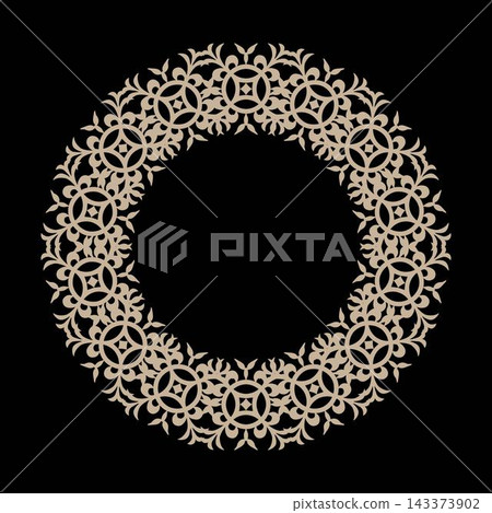 Oriental vector pattern with arabesque, floral elements. Ceramic plate with circular lace frame arabic pattern. Traditional classic ornament. For laser cutting, textile, engraving, embroidery, plate 143373902