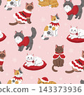 Cute Christmas cats seamless pattern with kittens in festive costume, winter holiday vector background 143373936