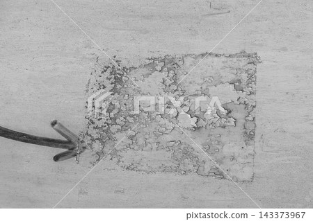 Peeling Paint Texture with Arrow. Paint texture with peeling rectangular patch, hand drawn arrow pointing right in monochrome. Paint texture background for direction concepts, graphic layouts design Peeling Paint Texture with Arrow. Paint texture with peeling rectangular patch, hand drawn arrow pointing right in monochrome. Paint texture background for direction concepts, graphic layouts design 143373967