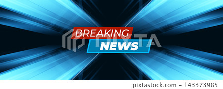 Dynamic breaking news headline banner with bold red and blue panels, sharp light streaks, dark center space, modern broadcast style, urgent media alert layout for television. Dynamic breaking news headline banner with bold red and blue panels, sharp light streaks, dark center space, modern broadcast style, urgent media alert layout for television. 143373985