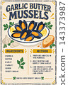 Garlic Butter Mussels Recipe Poster with Ingredients and Method 143373987