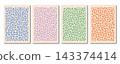 Vector flat illustration. Abstract floral patterns in squares with a light brown frame on a white background. Y2k concept and 70s style. Trendy fun backgrounds for your design, cover and wallpaper. 143374414