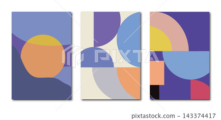 Vector posters. Abstract trendy universal art patterns. Various geometric shapes in pleasant colors. Good for cover, invitation, banner, poster, brochure, placard, card, flyer and more. Vector posters. Abstract trendy universal art patterns. Various geometric shapes in pleasant colors. Good for cover, invitation, banner, poster, brochure, placard, card, flyer and more. 143374417