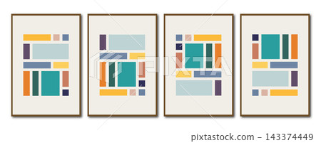 Vector flat poster. Minimalist illustrations with geometric shapes, brushes and pastel tones. Vintage style. Design for wall decoration, card, poster or brochure. Vector flat poster. Minimalist illustrations with geometric shapes, brushes and pastel tones. Vintage style. Design for wall decoration, card, poster or brochure. 143374449