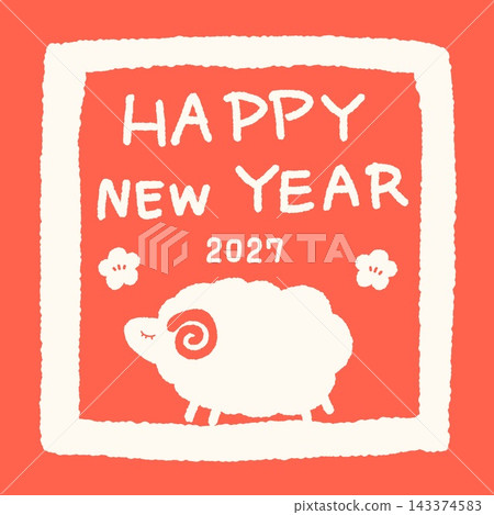 Cute sheep illustration in a Japanese style / New Year's card material for the Year of the Sheep, 2027 143374583
