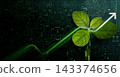 Green leaves emerge over a digital data screen with a rising arrow 143374656
