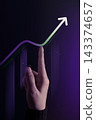 Hand points toward a rising illuminated graph and arrow 143374657