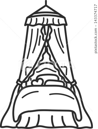 Illustration of a four-poster bed (line drawing only) Illustration of a four-poster bed (line drawing only) 143374717