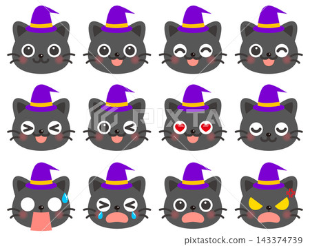 Cute black cat face icon illustration material 2 showing various emotions (joy, anger, sadness, happiness) Cute black cat face icon illustration material 2 showing various emotions (joy, anger, sadness, happiness) 143374739
