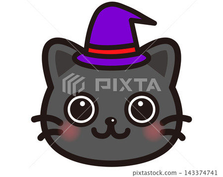 Cute black cat face icon illustration material 2 Cute black cat face icon illustration material 2 143374741