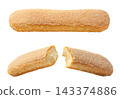 Savoiardi cookies whole and broken in half on a white background. Isolated 143374886