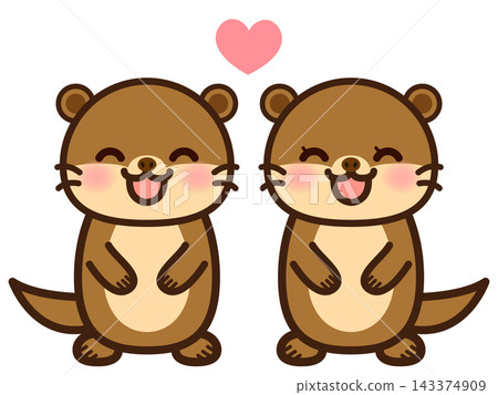 Cute otter couple illustration material #3 Cute otter couple illustration material #3 143374909