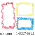 Paper cutout and crayon frames set isolated on white background. Colorful red, yellow and blue hand drawn wavy borders collage. 143374918