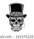 Gentleman Skull in Top Hat with Monocle Tattoo Vector Art 143375228