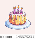 Cute Birthday Cake with Candles Sweet Dessert Vector Art 143375231