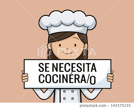 Female Chef Holding Se Necesita Cocinera Recruitment Sign Female Chef Holding Se Necesita Cocinera Recruitment Sign 143375235