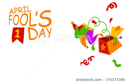 April Fool Day horizontal banner template with copy space. Vector Illustration with hand writing lettering, jack in the box springing out of a box. Party invitation. Flyer, poster, brochure, card April Fool Day horizontal banner template with copy space. Vector Illustration with hand writing lettering, jack in the box springing out of a box. Party invitation. Flyer, poster, brochure, card 143375366