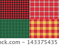 一套以紅色和綠色為基礎的方格圖案。 143375435