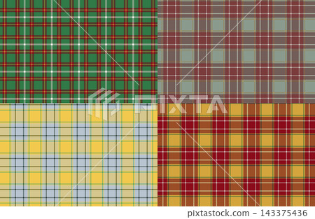 A set of tartan check patterns, primarily in green and brown. A set of tartan check patterns, primarily in green and brown. 143375436