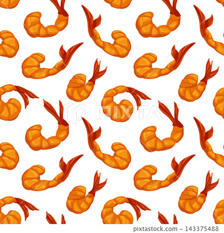 Fried shrimp seamless pattern. Vector hand drawn prawn illustration. Grilled shrimp delicious background. Simple graphic design for print, decor, wrapping, textile, web Fried shrimp seamless pattern. Vector hand drawn prawn illustration. Grilled shrimp delicious background. Simple graphic design for print, decor, wrapping, textile, web 143375488
