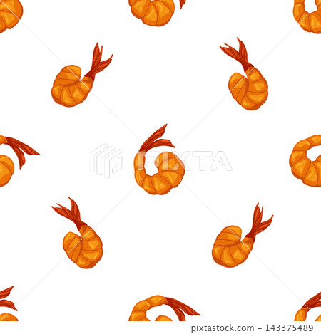 Fried shrimp seamless pattern. Vector hand drawn prawn illustration. Grilled shrimp delicious background. Simple graphic design for print, decor, wrapping, textile, web Fried shrimp seamless pattern. Vector hand drawn prawn illustration. Grilled shrimp delicious background. Simple graphic design for print, decor, wrapping, textile, web 143375489
