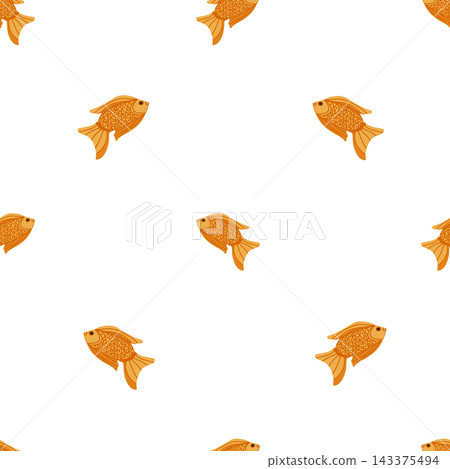 Cute taiyaki vector seamless pattern. Hand drawn illustration of a fish-shaped sweet filling cake isolated on a white background. Japanese street food. Simple backdrop for print, textile, decor 143375494