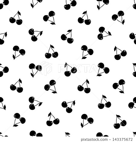 Seamless pattern with black cherry on white background. Minimalist vector berry fruit background. 143375672