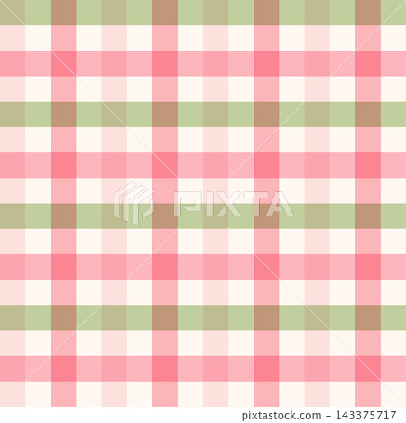 Pink and green gingham seamless pattern. Plaid checkered background for cherry-themed designs, nursery, and textiles. Pink and green gingham seamless pattern. Plaid checkered background for cherry-themed designs, nursery, and textiles. 143375717