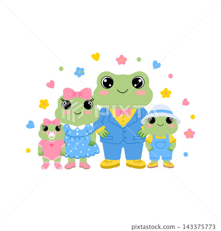 Frog family group with father, mother, and children. Vector character illustration for nursery design. Frog family group with father, mother, and children. Vector character illustration for nursery design. 143375773