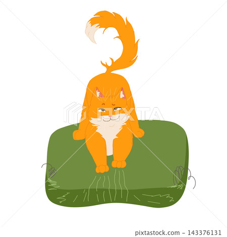 Hand drawn vector illustration of a cute cat character. Perfect for pet-themed stickers and greeting card. Troublemaker ginger cat damage a sofa Hand drawn vector illustration of a cute cat character. Perfect for pet-themed stickers and greeting card. Troublemaker ginger cat damage a sofa 143376131