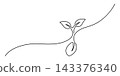 Continuous line sprout plant growing icon, one line drawing, minimalist eco growth concept, new life beginning, organic nature symbol, sustainability sign, editable thin line art, monoline style 143376340