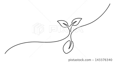 Continuous line sprout plant growing icon, one line drawing, minimalist eco growth concept, new life beginning, organic nature symbol, sustainability sign, editable thin line art, monoline style Continuous line sprout plant growing icon, one line drawing, minimalist eco growth concept, new life beginning, organic nature symbol, sustainability sign, editable thin line art, monoline style 143376340
